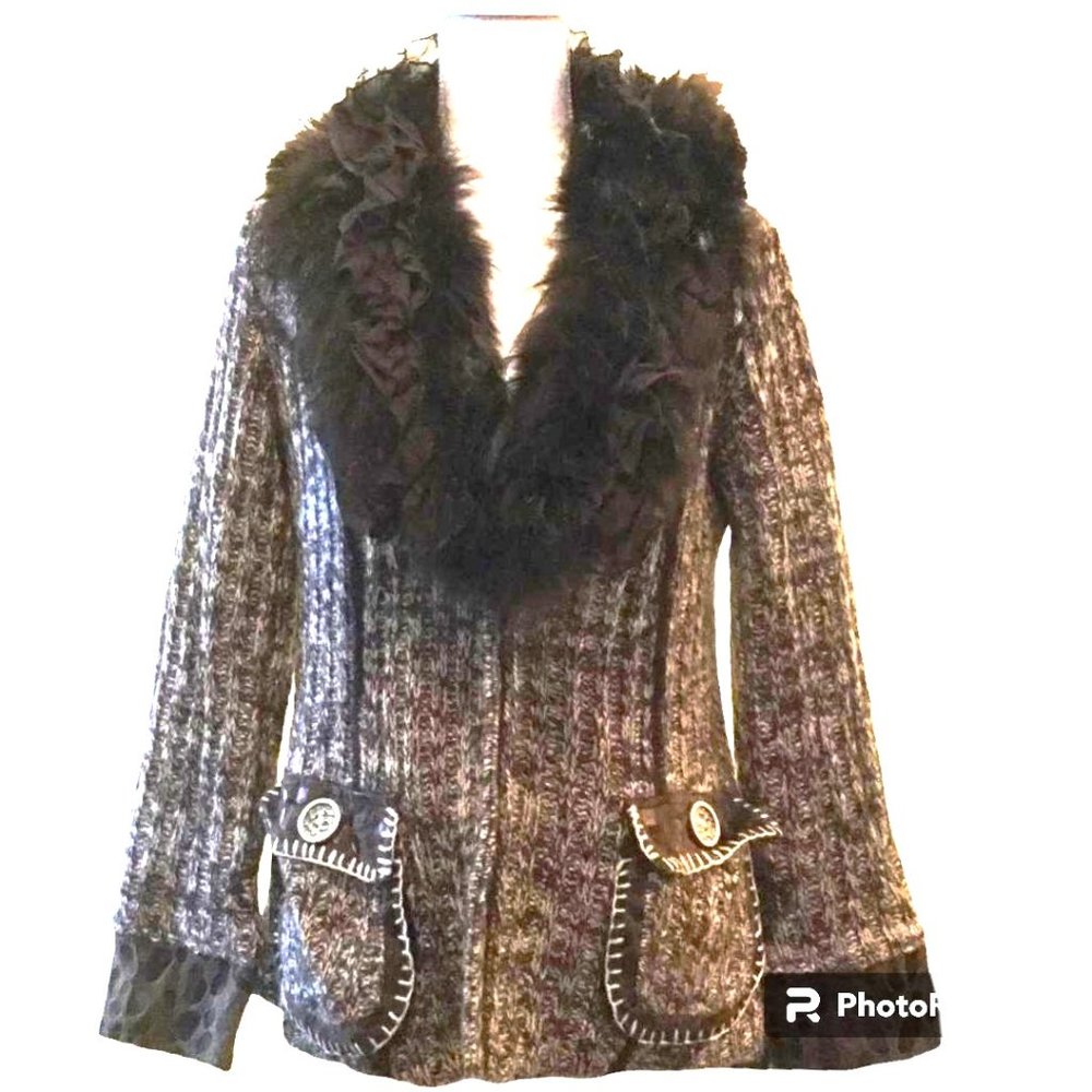 Gaby L. Eden Women's Raccoon Fur Trim Blazer